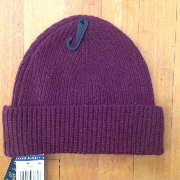 Ralph Lauren Polo Red Wine Merino Wool Beanie Hat New - Picture 3 of 9